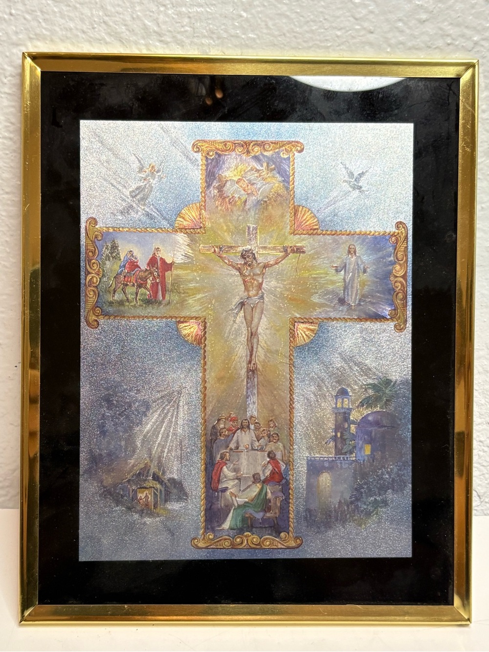 Religious Cross Print with Gold Frame